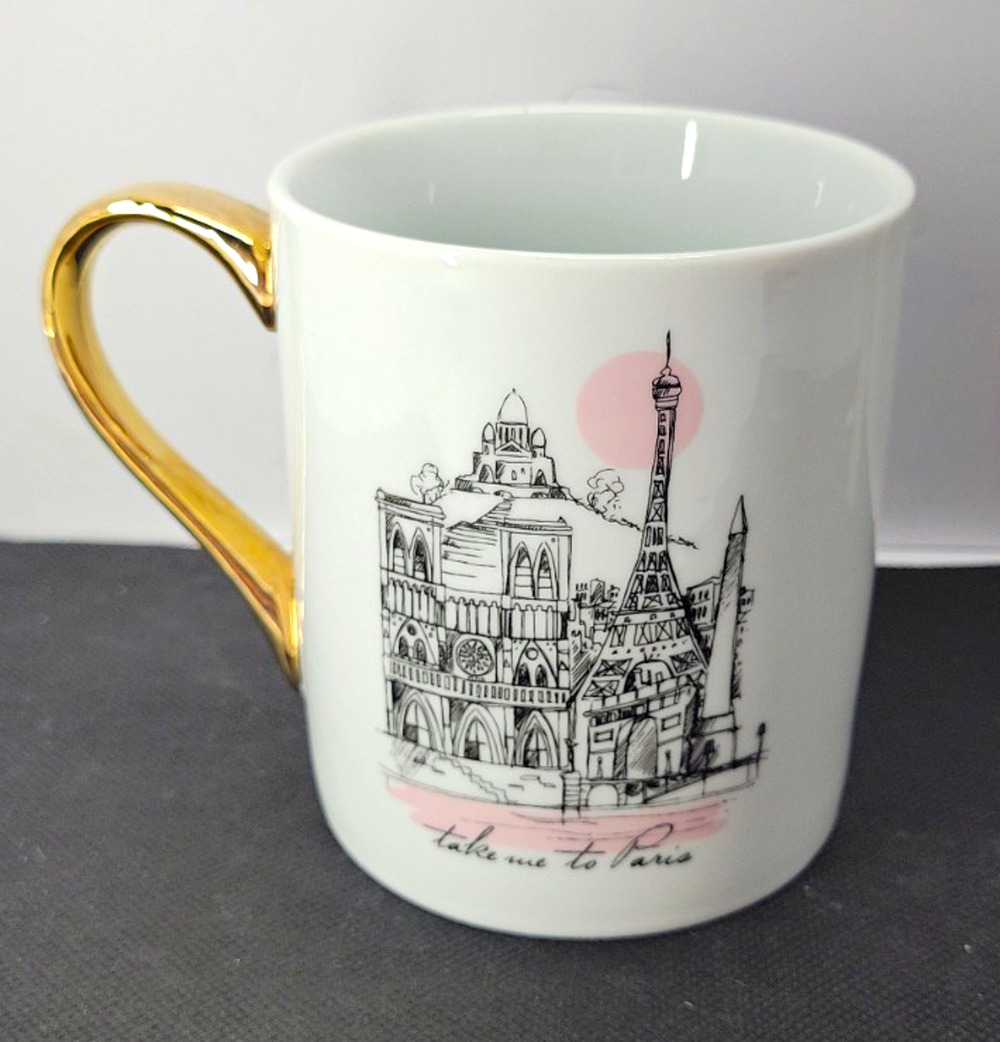 Ciroa With Love Porcelain 12 fl oz Coffee Mug White/Gold Paris Pictorial